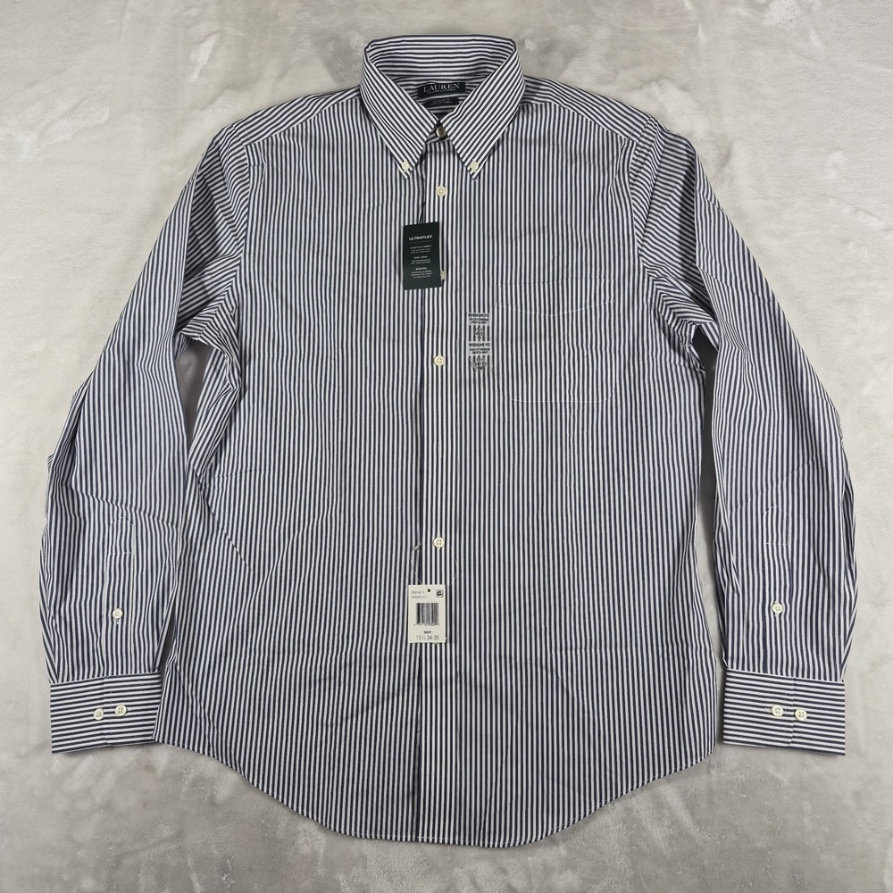 Lauren Ralph Lauren Shirt Men's 15.5 34/35 Blue White Striped Button Down NWT